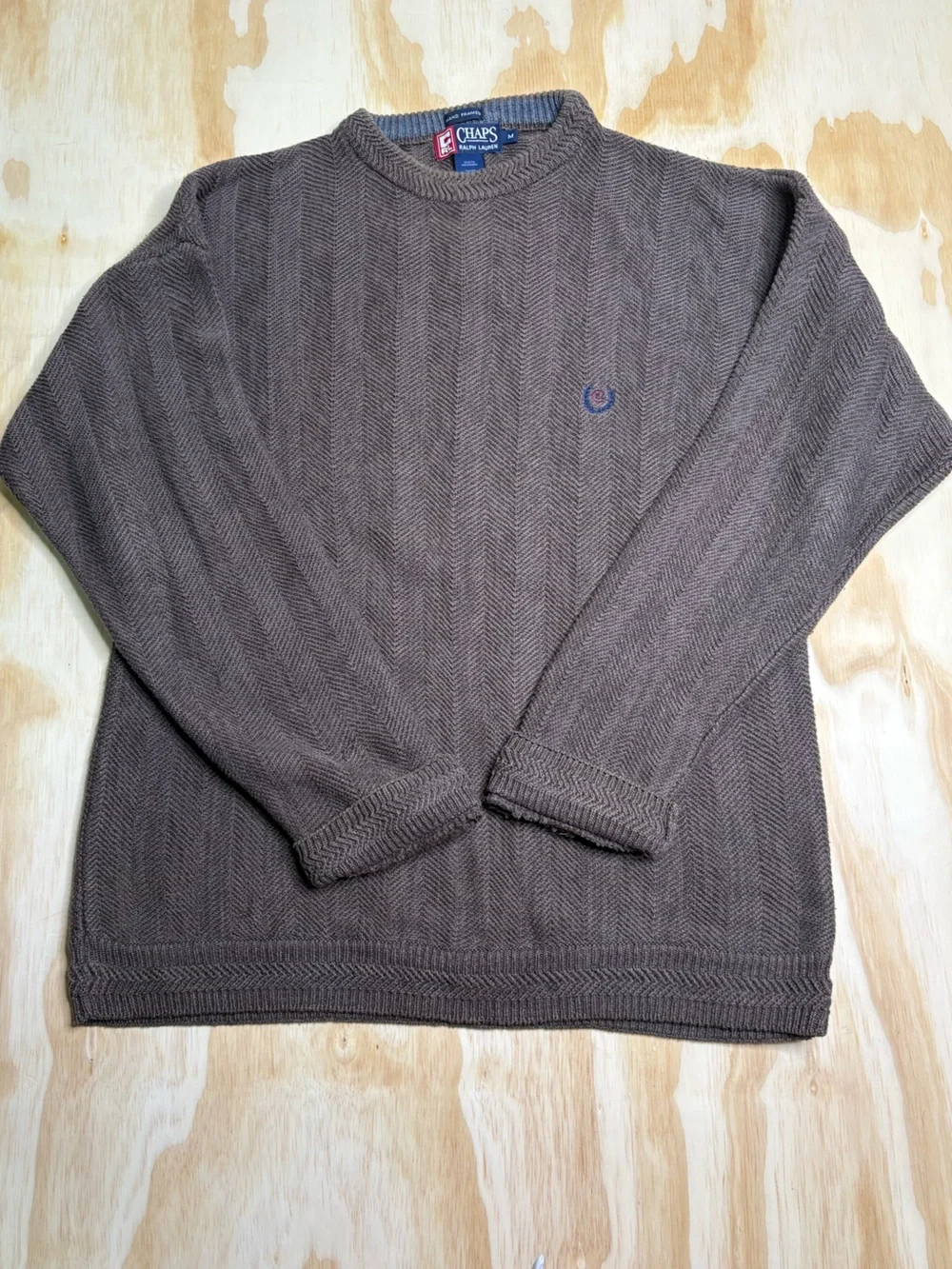 Vintage Ralph Lauren Men's Brown Herringbone Crewneck Sweater
